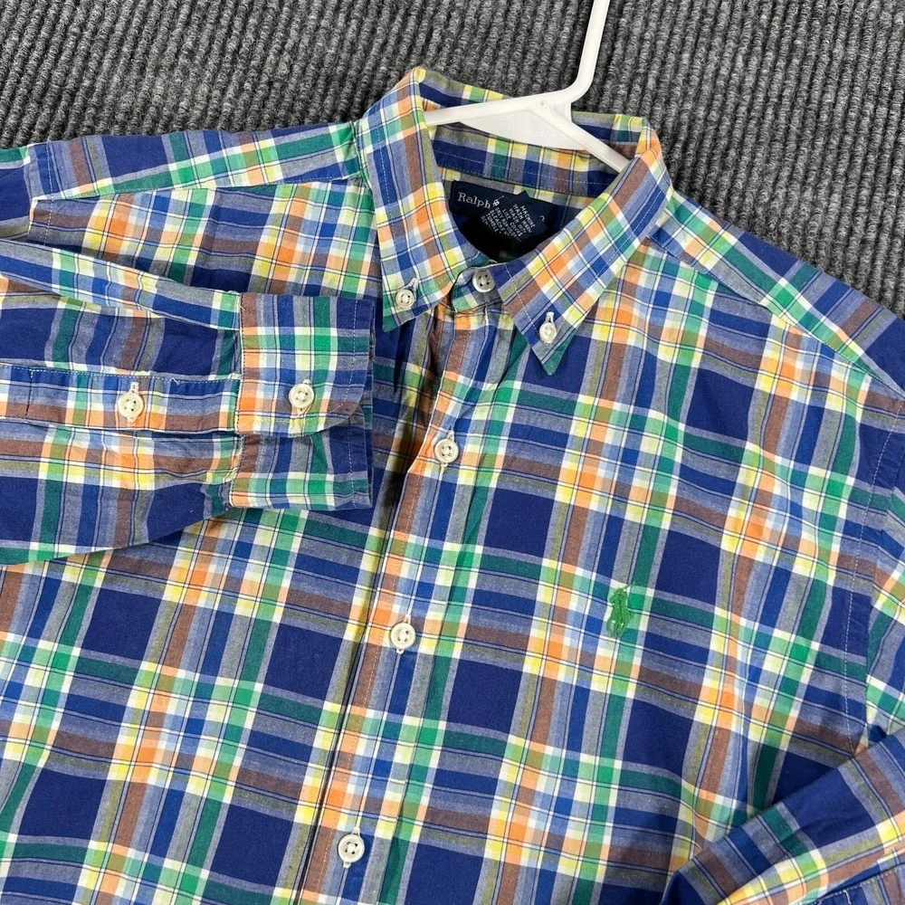 Ralph Lauren Shirt‎ Youth Boys Large Blue Green Plaid Long Sleeve Button Down